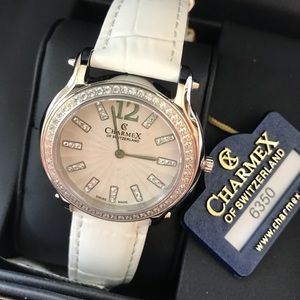 NWT Charmex White Leather Crystal Watch